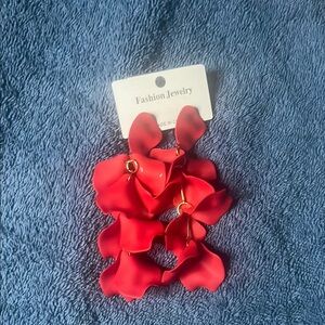 Red Petal Drop Earrings